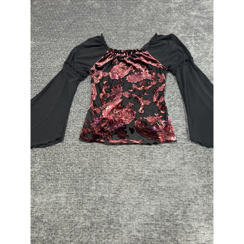 Y2K Candie's Paisley Velvet Bell Sleeve Boho Goth Peasant Top Size S - Picture 11 of 14